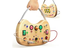 flycoost Montessori Toddler Busy Board Sensory Toys for Toddlers Wooden Autism Sensory Toy, Toddler Switch Board with 17 LED Lights for Kids 1-6 Year Olds to Develop Fine Motor Skills.