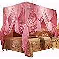 Nattey Canopy Bed Curtains,Bed Canopy Curtains 4 Corner Bed Drapes Sheer Curtains for Bedroom Decor (Pink,Queen)