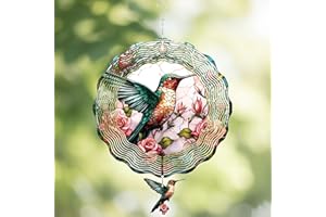 LIRAVENO Hummingbird Hanging Wind Spinner - 3D Birds Metal Spinning Decor for Outdoor Garden Indoor Window Balcony 12 Inch Yard Art Ornaments Women Gifts for Mom Wife Grandma Christmas Decoration