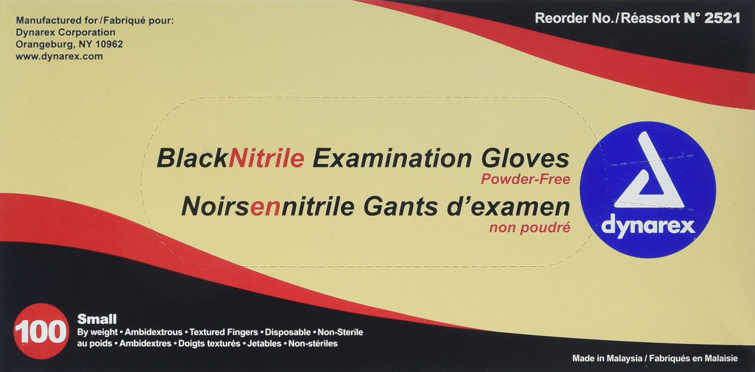 Dynarex Nitrile Exam Gloves, Black, XLarge, 100 Count