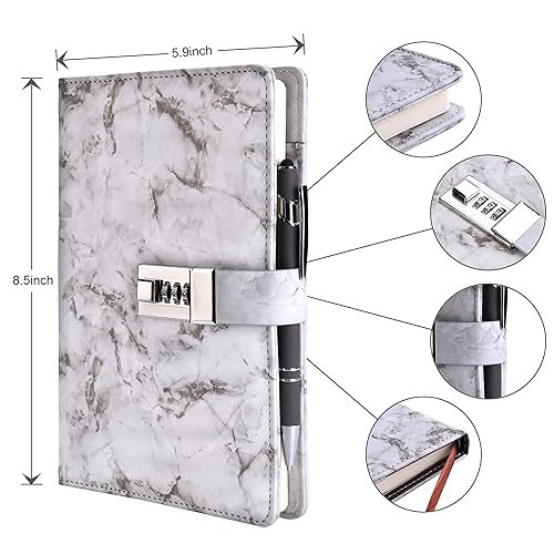 A5 Marble Diary with Lock and Key for Girls and Boys,Cute Teen 