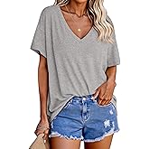Tankaneo Womens Oversized Tshirts V Neck Short Sleeve Tops Summer Casual Loose Fit Tunic Tee Shirts