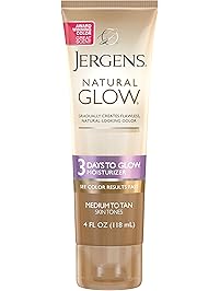 Jergens Natural Glow 3 Days to Glow Moisturizer for Body, Medium to Tan Skin Tones, 4 Ounces