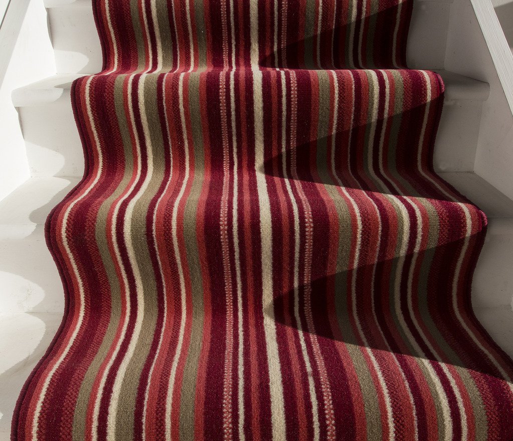 Red Orange Striped Stair Carpet Runner Rug 70cm Wide - Lima 459 Red Cut ...