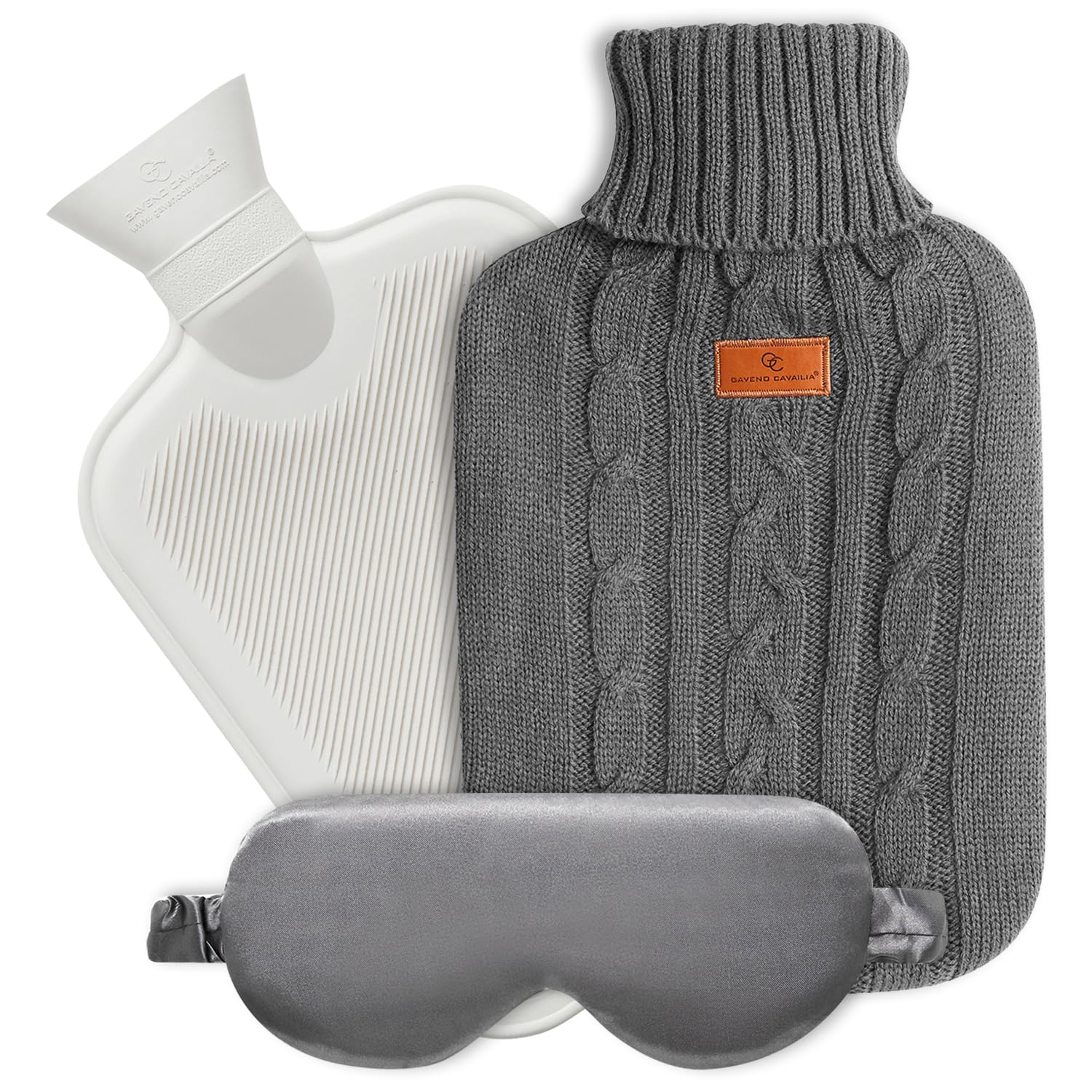 Hot Water Bottle' with Knit Fleece Cover - 2 Sided 1.7L Fluffy Hot Water Bottle for Adults with Eye Mask - Extra Comfrot Cosy Water Bottle Bag - Period, Stomach Cramps, Back, Neck & Body Pains Relief