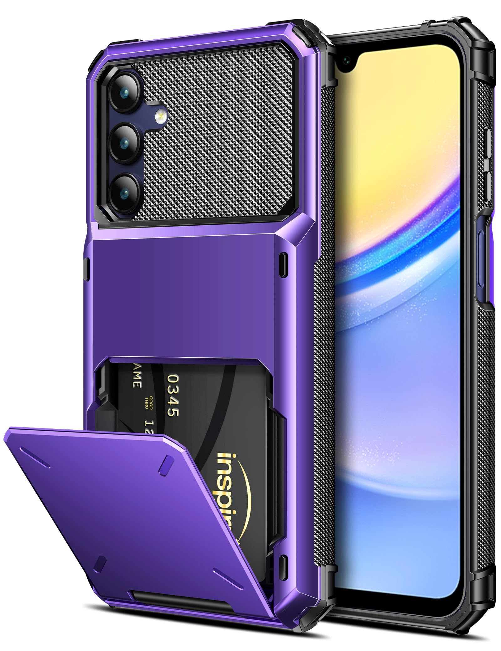 Photo 1 of COOYA for Samsung Galaxy A15 Case Wallet 5 Credit Card Holder ID Slot Flip Cover Galaxy A15 Wallet Case Back Pocket Dual Layer Protective Hard Shell TPU Rubber Bumper Armor for Samsung A15 5G Purple