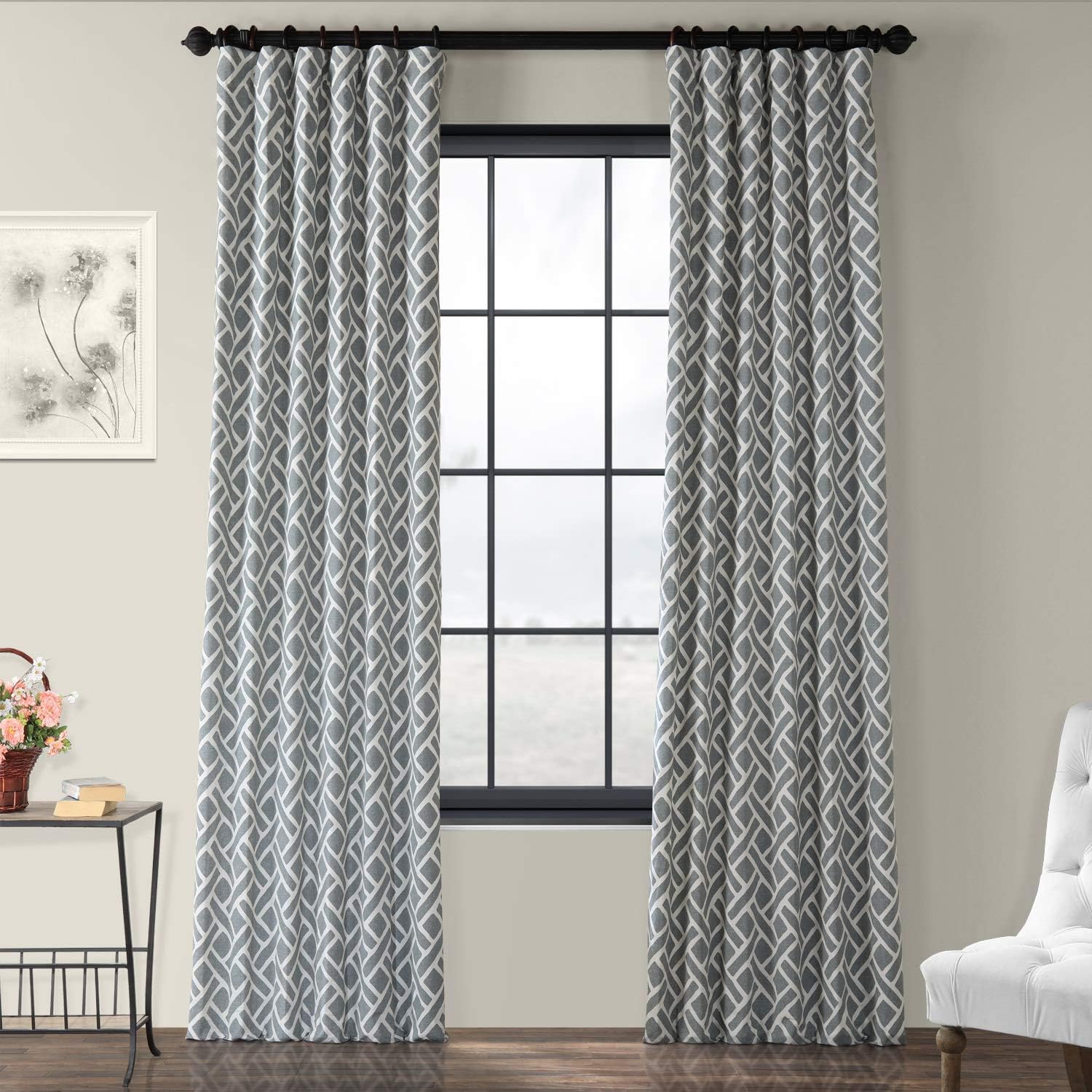 HPD Half Price Drapes PRCT-D07C-120 Printed Cotton Curtain (1 Panel), 50 X 120, Martinique Grey