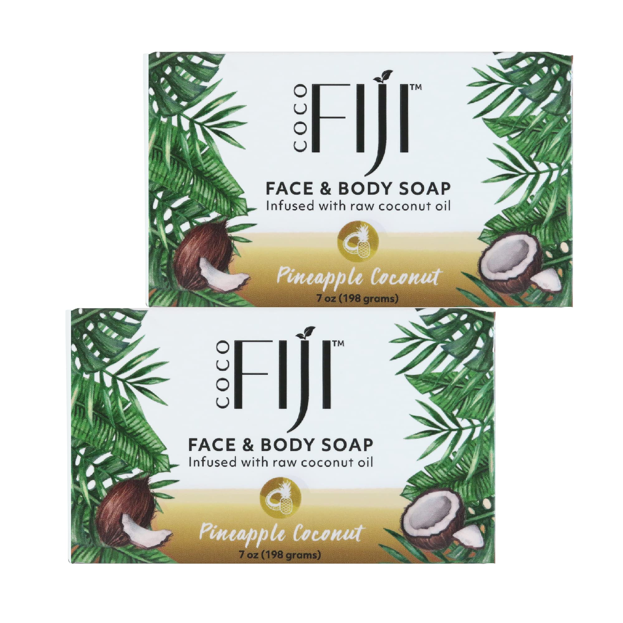 Coco Fiji Soap Bar for Face and Body Infused With Organic Coconut Oil, Pineapple Essential Oil, Natural Soap for Moisturizing & Pore Purifying Skin, 7 oz,Pack of 2