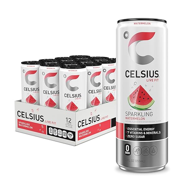 CELSIUS SPARKLING WATERMELON, FUNCTIONAL ESSENTIAL ENERGY DRINK 12 FL OZ (PACK OF 12)