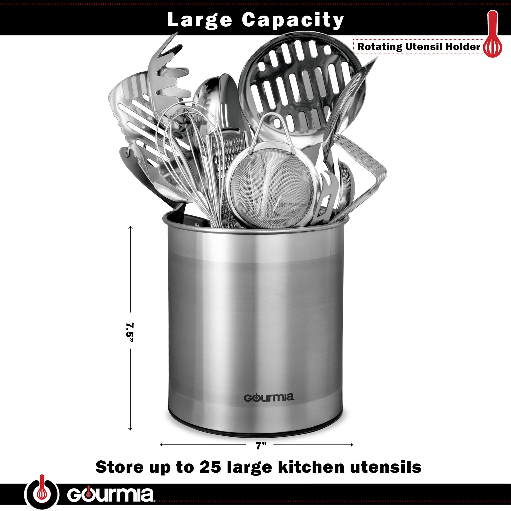 Gourmia GCH9345 Rotating Kitchen Utensil Holder Spinning Stainless