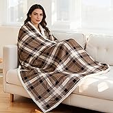 Electric Heated Blanket Full Size 72"x84", Soft Flannel with Overheat Protection, 10 Adjustable Heat Settings & 12-Hour Auto-Off Timer, Fast Heating for Winter Comfort, Brown Plaid