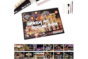 BULCHIGN Scratch Art Book for Adults - 12PCS Scratch Painting Foil Art for Adults Scratch City Series Books Foil Engraving Scratch Art Adult Set with 6 Tools
