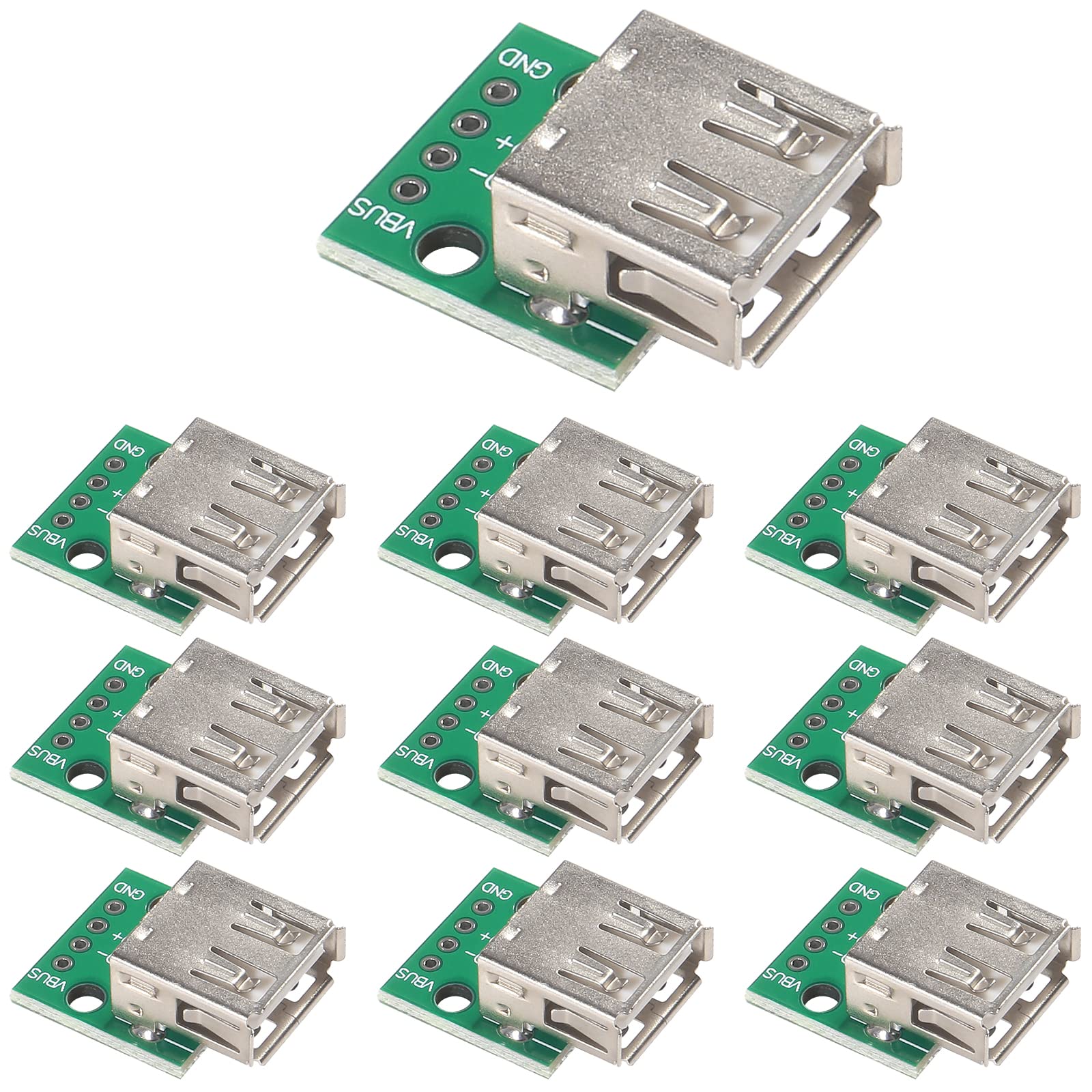 AOICRIE 10Pcs USB 2.0 Breakout Board Female USB to DIP Adapter 2.54mm Breakout Board 4 Pins Pinboard USB Type A Breakout Board (10pcs)