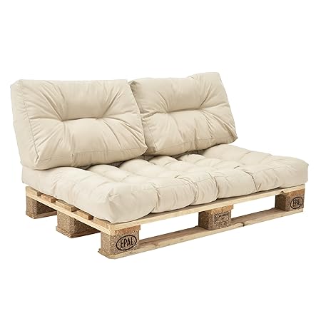 [en.casa] Palettenkissen - 3er Set - Sitzpolster + Rückenkissen [Creme] Paletten-Sofa in/Outdoor