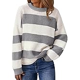SunnyMelody Womens Cute Color Block Striped Sweater Fall 2025 Pullover Knit Tops - Ribbed Crew Neck, Lightweight, Loose Fit
