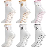 Jspupifip Cute Pilates Grip Socks for Women Non Slip Yoga Socks Embroidery Ruffle Crew Sock for Barre Barefoot Workout
