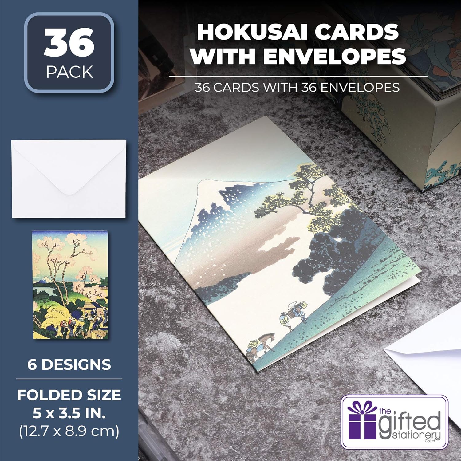36-Pack Hokusai Notecards, 6 Designs, Multicolored, 3.5x5 inch - Image 3