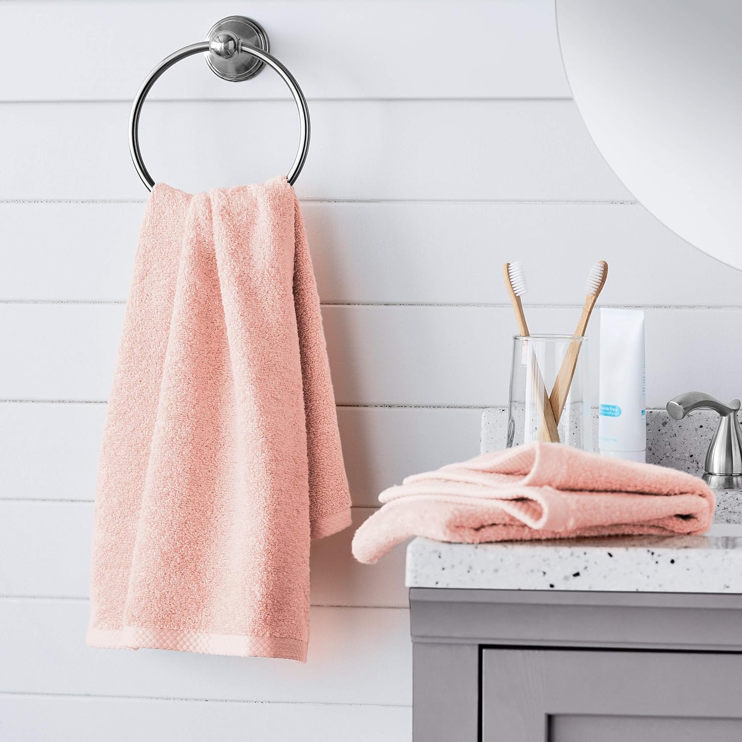 Basics Quick-Dry, Luxurious, Soft, 100% Cotton Towels, Petal Pink - Set of 8 Hand Towels: Home & Kitchen