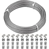 1/8 Inch Stainless Steel Wire Rope Cable Kit,100 ft Length 1/8“ Wire Cable 7x7 Strands with Sleeves, Thimbles, Clips, for Climbing Plants, Deck Railing, Fencing, Outdoor Hanging