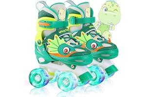 Dino Kids Toddler Roller Skates for Boys Girls,WESKIFAN Dinosaur Quad Skating Shoes with Shiny Light up Wheels&Adjustable Sizes Beginners rollerskates for Birthday Xmas Gifts