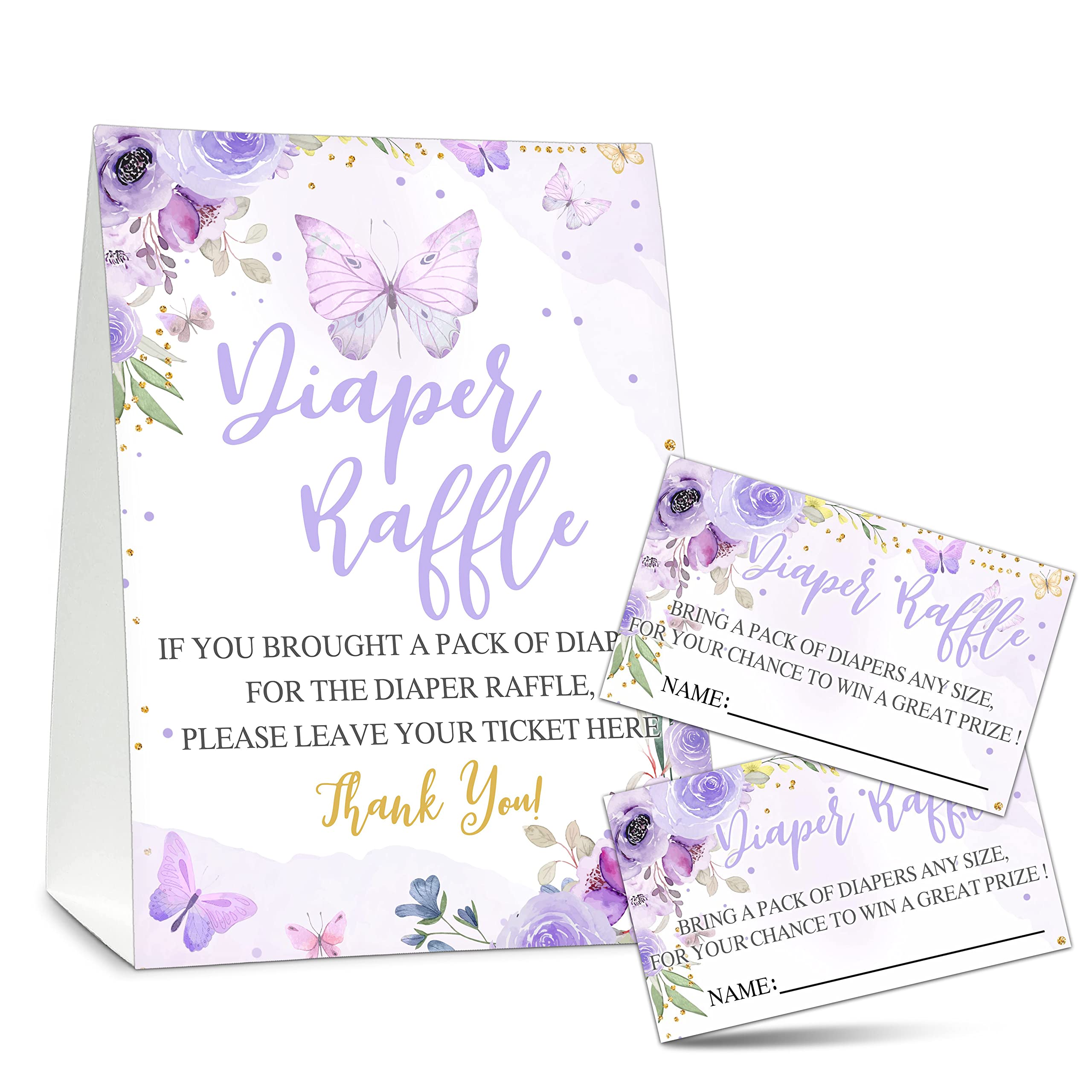 Baby Shower Game Set, 50 Diaper Raffle Tickets with 1 Standing Sign ...