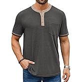 Hardaddy Men's Short Sleeve Henley Shirts Casual Color Block T-Shirts Button Henley Tee with Pocket
