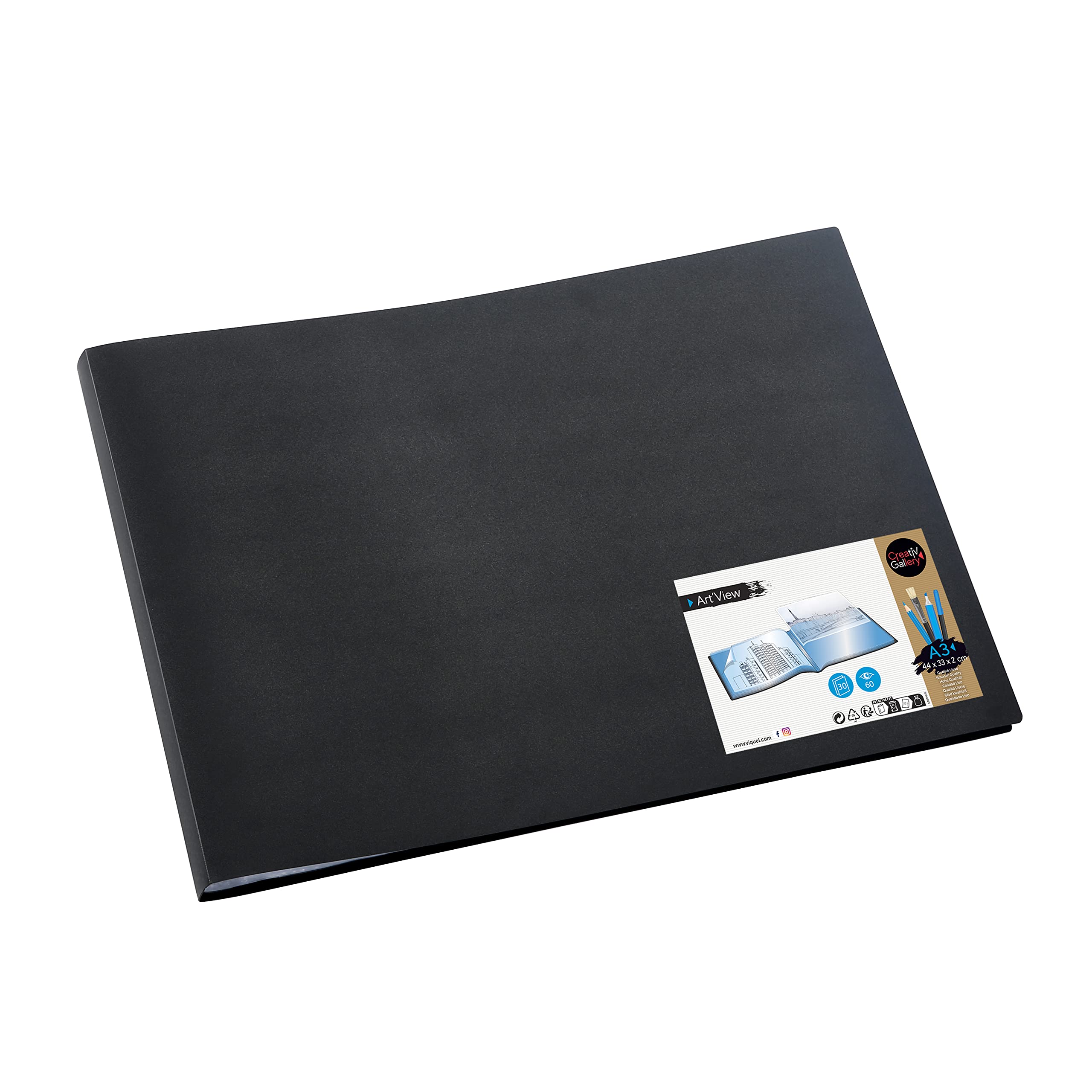 Viquel - Large Binding - A3 Document Protector - A3 Landscape Format Display Book 60 Views - 30 Pockets - Black