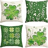 AVOIN colorlife Lucky ST Patricks Day Green Clover Throw Pillow Covers, 18 x 18 Inch Flowers Eucalyptus Leaves Shamrock Decoration for Sofa Couch Set of 4