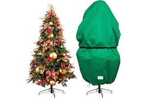 DUDSOEHO Upright Christmas Tree Storage Bag with Adjustable Straps, Xmas Tree Cover with Zipper & Drawstring for up to 7.5 Foot Artificial Tree Standing with Ornaments, Dustproof - Green