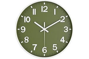 lanktoo Silent Wall Clock Non-Ticking Battery Operated – Modern Olive Green Analog Wall Clock for Living Room, Kitchen, Offic