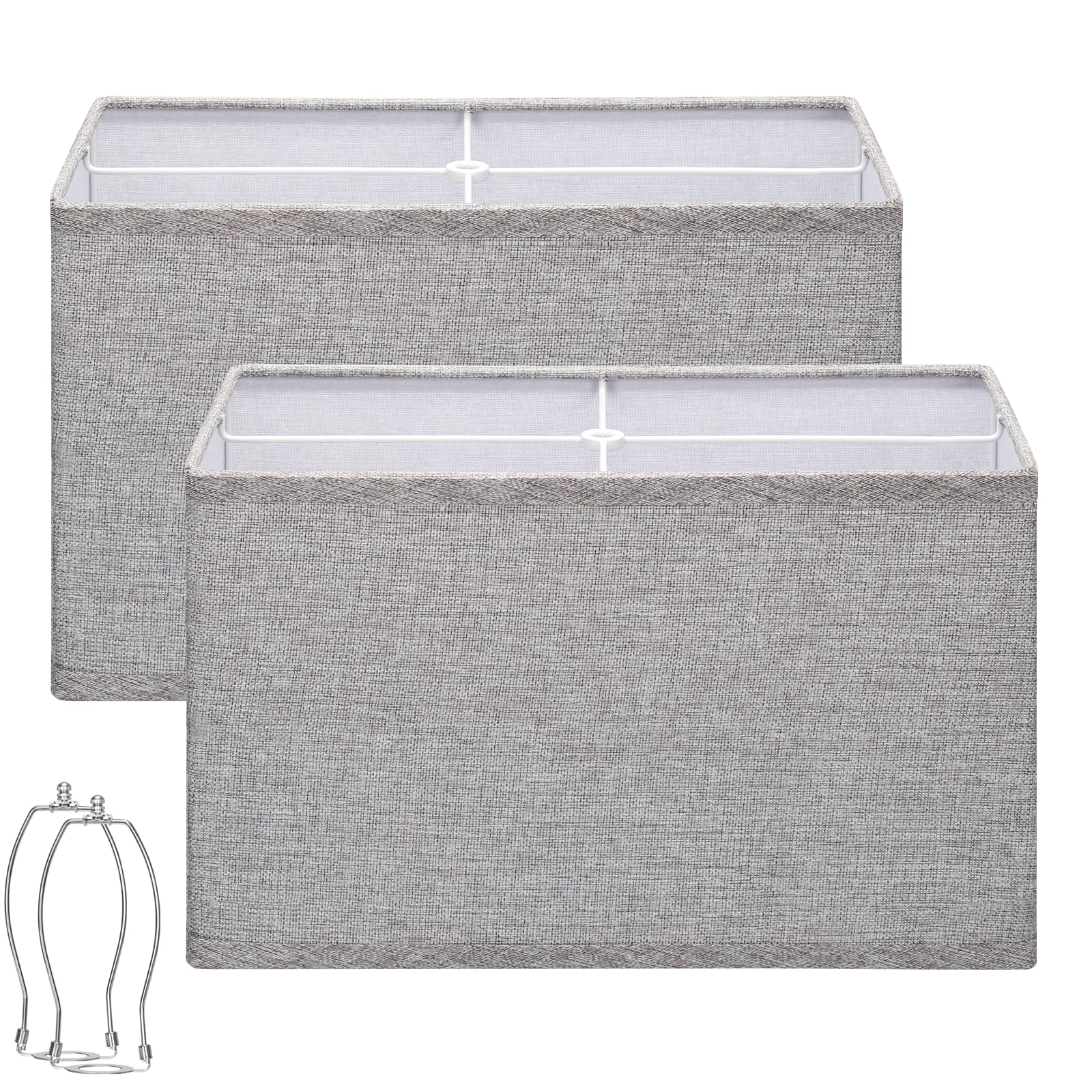 Photo 1 of Rectangular Lamp Shades Set of 2, 16"L x 8"W x 10"H Large Lamp Shade, Gray Lampshades for Floor Lamps Table Lamps, Natural Linen Hand Crafted, Spider, Harp Holders Included, Easy Assembly Required