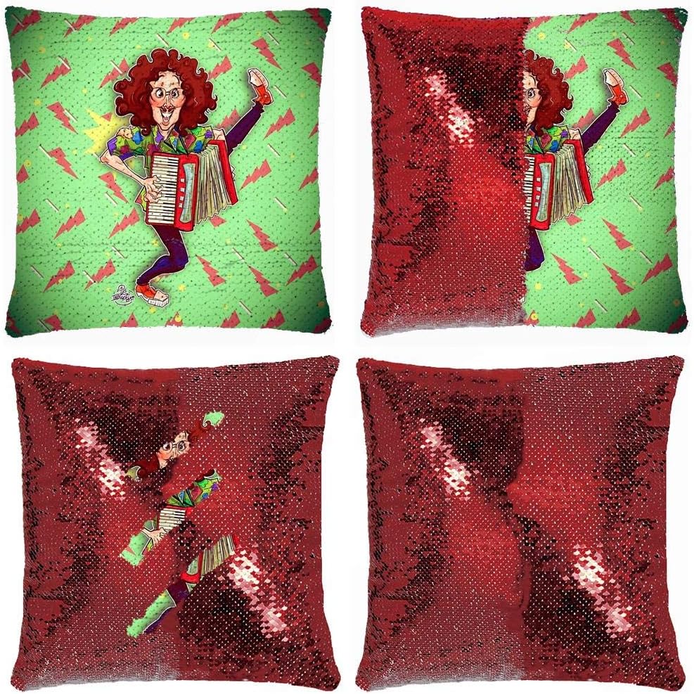 Huayuanhurug Alfred Weird Al Yankovic and Harvey The Wonder Hamster Pillow Cover for Girls Boys Decoration Reversible Sequins Pillow Covers Pillowcases for Home Sofa 16"x16"