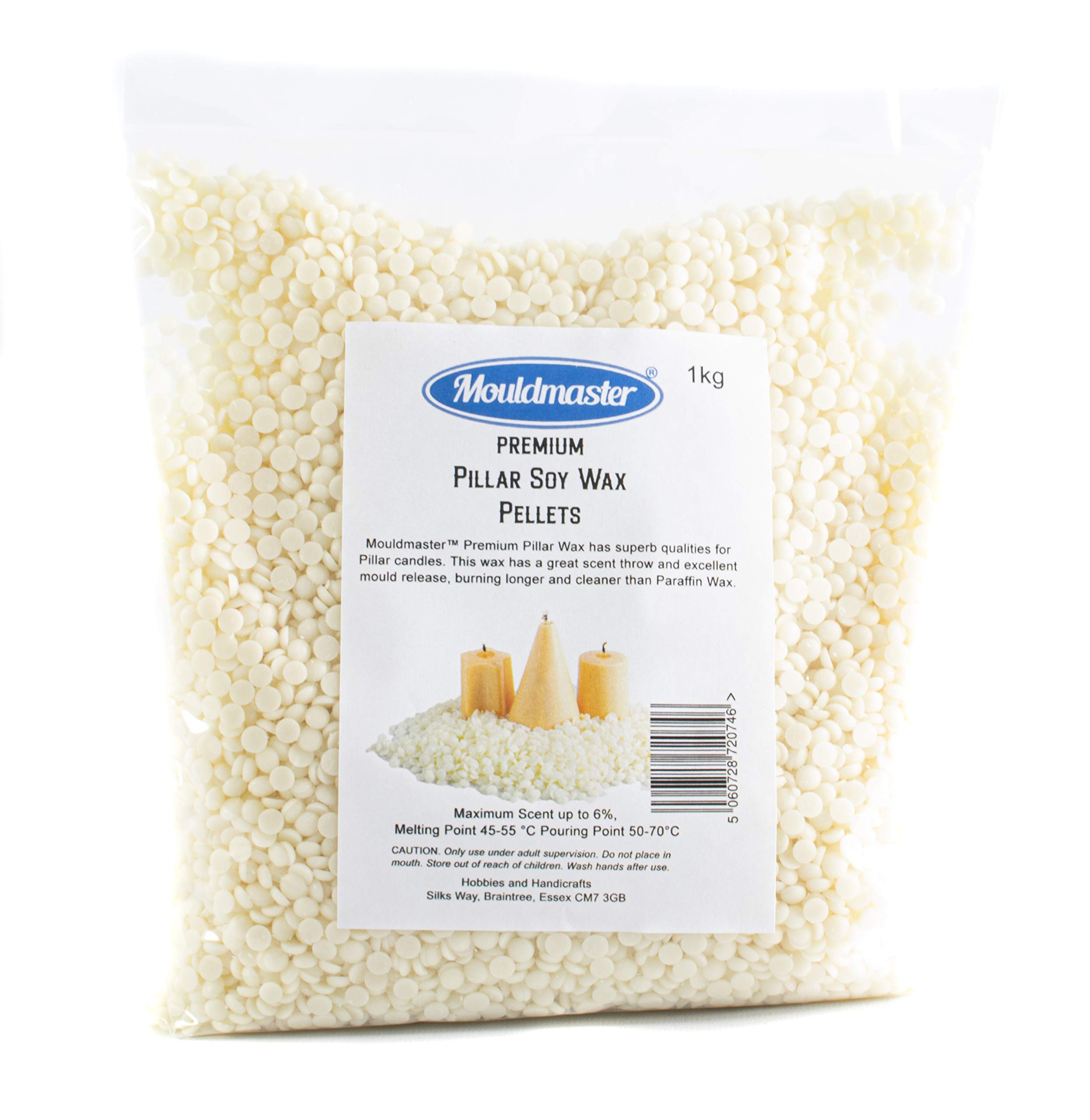 Mouldmaster Premium Pillar Soy Wax Pellets 1 KG, White/Cream, 1Kg, MP08