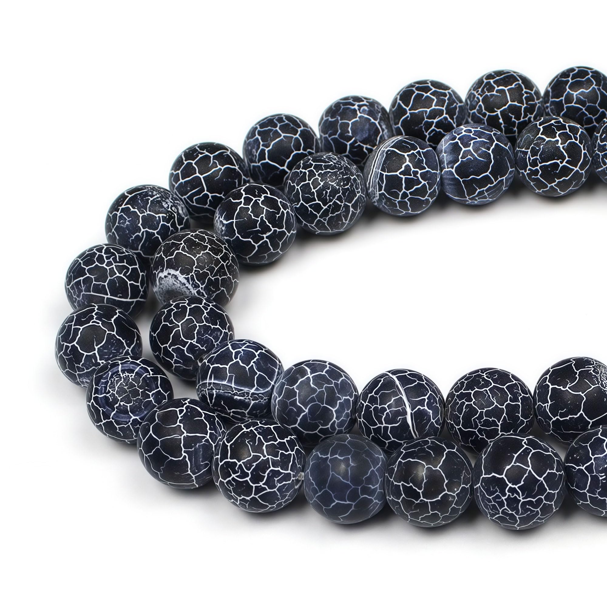 MJDCB Natural Round Stone Beads 8mm Black Burst Agate Loose Gemstone Beads for Jewelry Making Bracelet Necklace 43pcs