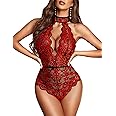 Avidlove Women Snap Crotch Lingerie Sexy Lace Bodysuit Deep V Teddy One Piece Babydoll Nightgown XS-XXL
