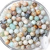 QINJIEJIE 100pcs Mixedcolor Amazonite Natural Stone Beads 8mm Round Genuine Real Stone Loose Gemstone Stone Beads for DIY Bracelet Necklace Earrings Jewelry Making Crystal Beads 2 Strand 32"