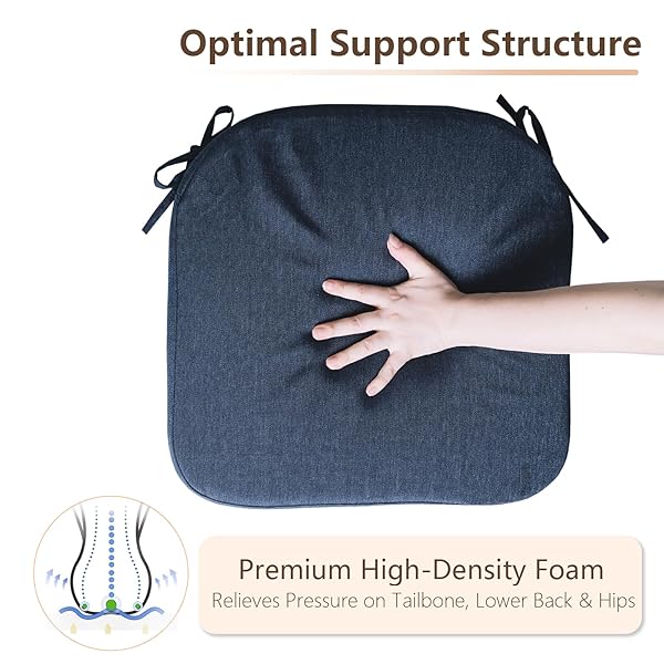 C-HOPETREE INDOOR OUTDOOR DINING CHAIR CUSHIONS WITH TIES, SEAT PADS FOR KITCHEN WITH WASHABLE COVER AND NON-SLIP BOTTOM, HIGH-RESILIENT FOAM, WATERPROOF, 17″ X 16″ X 2″, NAVY BLUE, SET OF 8