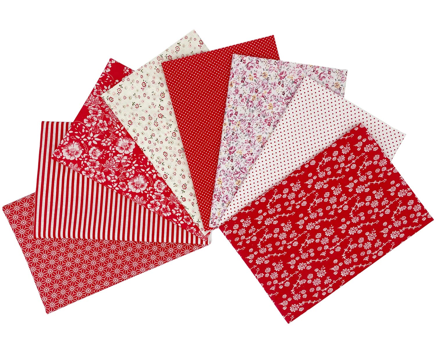 Jukway 8Pcs Cotton Fabric Bundles 50x50 cm Squares, Printed Patterns Cotton Fabric Patchwork Craft DIY Sewing Fabric for Quilting, Decoration, Scrapbooking, Handwork, Arts, Hobbys (Red)