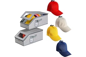 luckin smile Hat Organizer for Baseball Caps - Holds Up to 30 Caps, Includes 4 Hat Hooks, Closet Stackable Hat Box with Cardboard, Sturdy & Durable Dustproof Baseball Cap Organizer