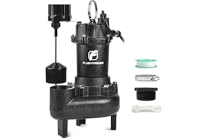 FLUENTPOWER 5000GPH Sewage Effluent Pump, 3/4HP Cast Iron Ejector Submersible Sewer Pump, with Automatic Vertical Float Switch for Residential Basement Septic Basin, 10 ft Cord, 2" NPT Discharge