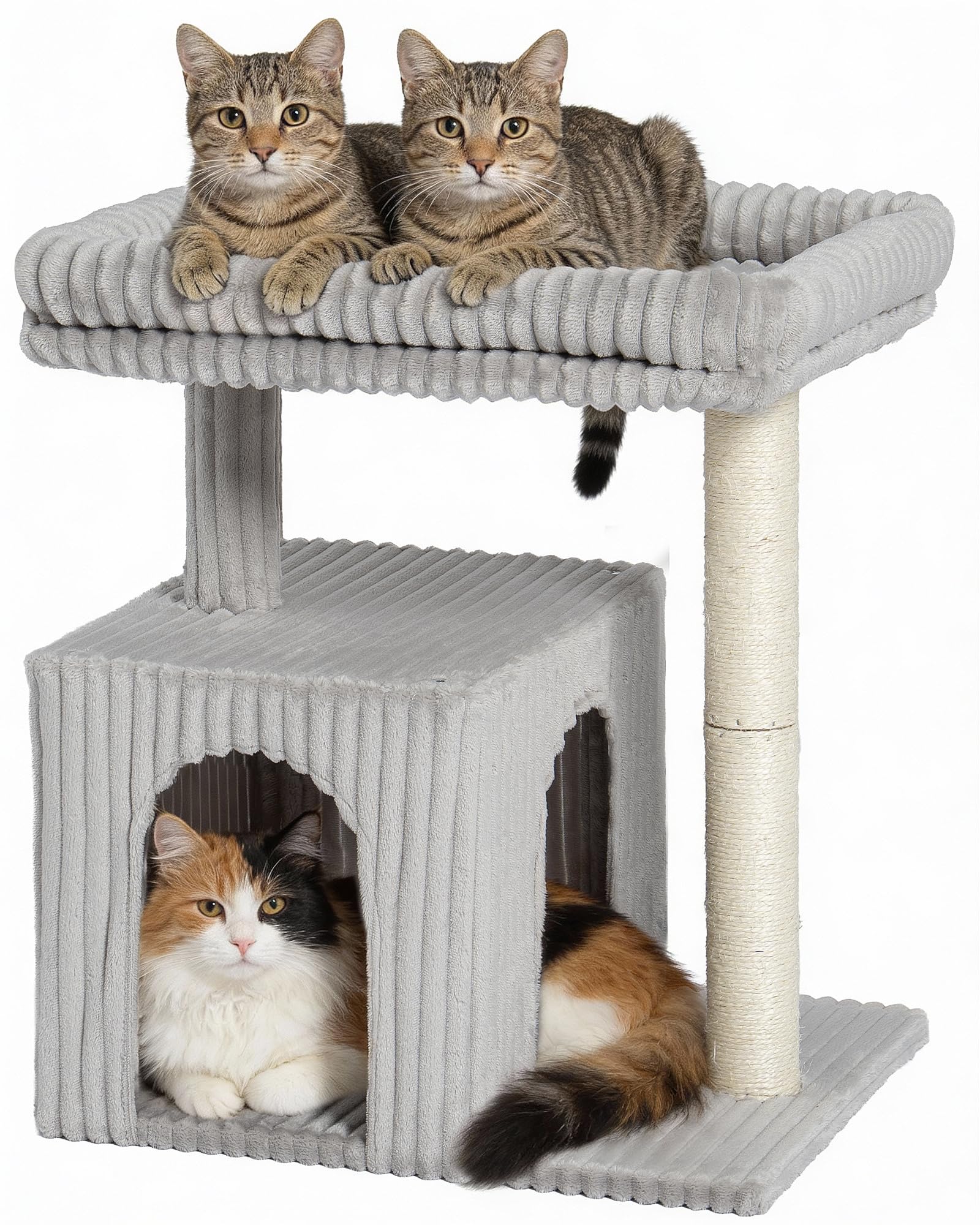 Photo 1 of KinoTail Cat Tree for Large Cat, 20.9 * 15.7in Large Perch Bed for Adult Cats, 22.8in Cat Tower with Scratching Post, Cat Condo with 2-Door for Indoor Cats, Light Gray