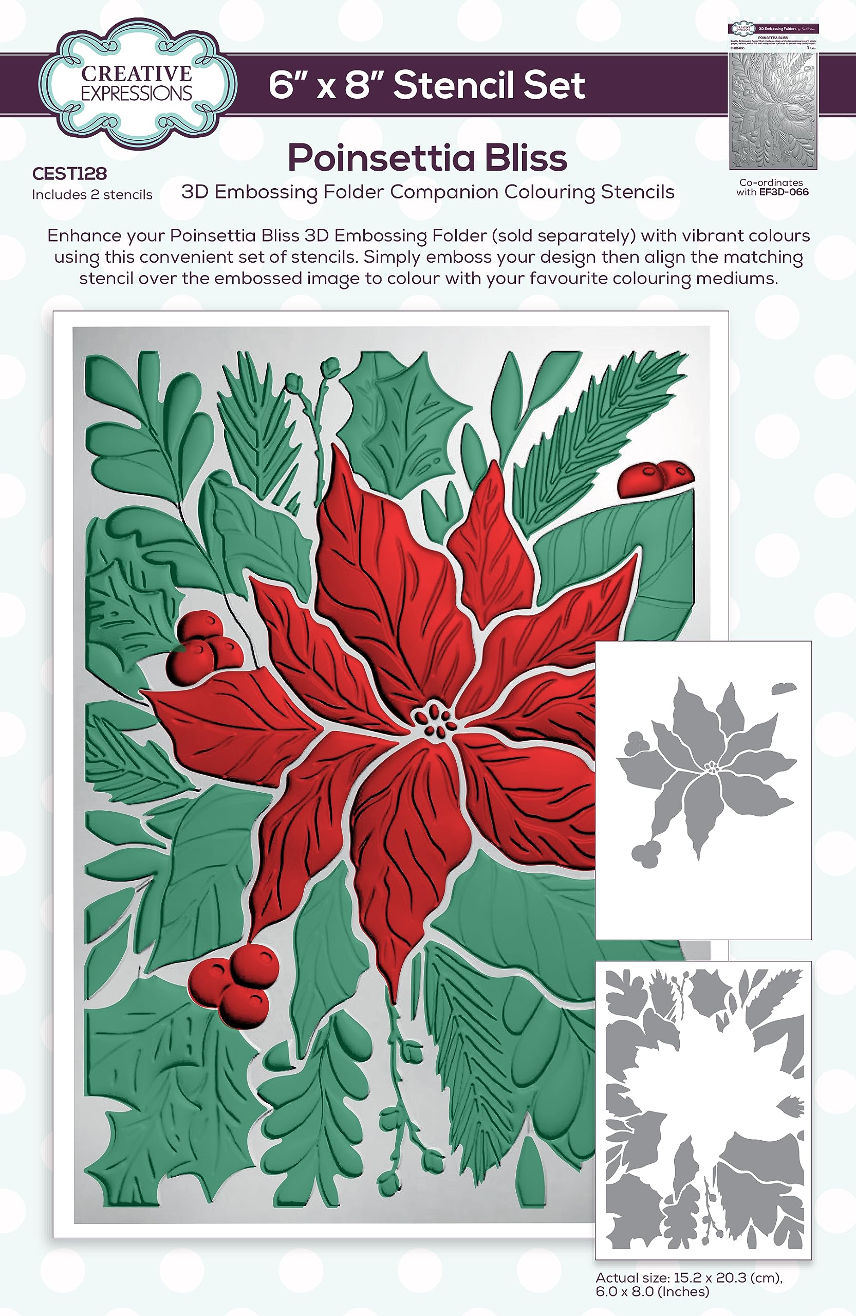 Creative Expressions Companion Colouring Stencil Set-Poinsettia Bliss, Cream, 15.2 x 20.3 cm