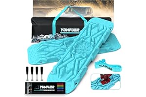 YUNFUER Recovery Traction Boards with Jack Base, Off Road Accessories 4x4 for Sand, Mud and Snow, Leashes, Mounting Kits, Carry Bag and Stickers are Included (Cyan Blue)