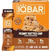 IQBAR Clean High Protein Bars, Low Sugar Snack, Peanut Butter Chip 12ct | 12g Plant Protein, 9g Fiber, 1g Sugar | GLP-1 &amp; Keto Friendly | Vegan, Gluten Free, Dairy Free, Non-GMO, Kosher
