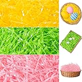 CIPOWM 230g/8oz Easter Grass Basket Filler Green Pink Yellow Plastic Easter Fake Grass Shred Raffia Paper Fillers for Gift Wrapping Boxes Bags Basket Filling Party Supply