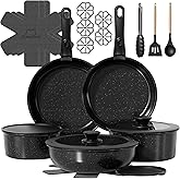 OzawaBear 23 Pcs Pots and Pans Set Non Stick, Ceramic Cookware Set Non Toxic with Detachable Handles, Healthy Induction Cookw