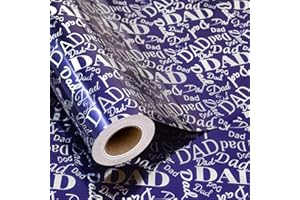 Flyhill Wrapping Paper Roll-46.8sqft(17 Inch X 32.8 ft)-Navy Blue Gift Wrap Paper with Metallic Foil Shiny Dad Lettering Design for Father's Day,Birthday,Party,All Holidays