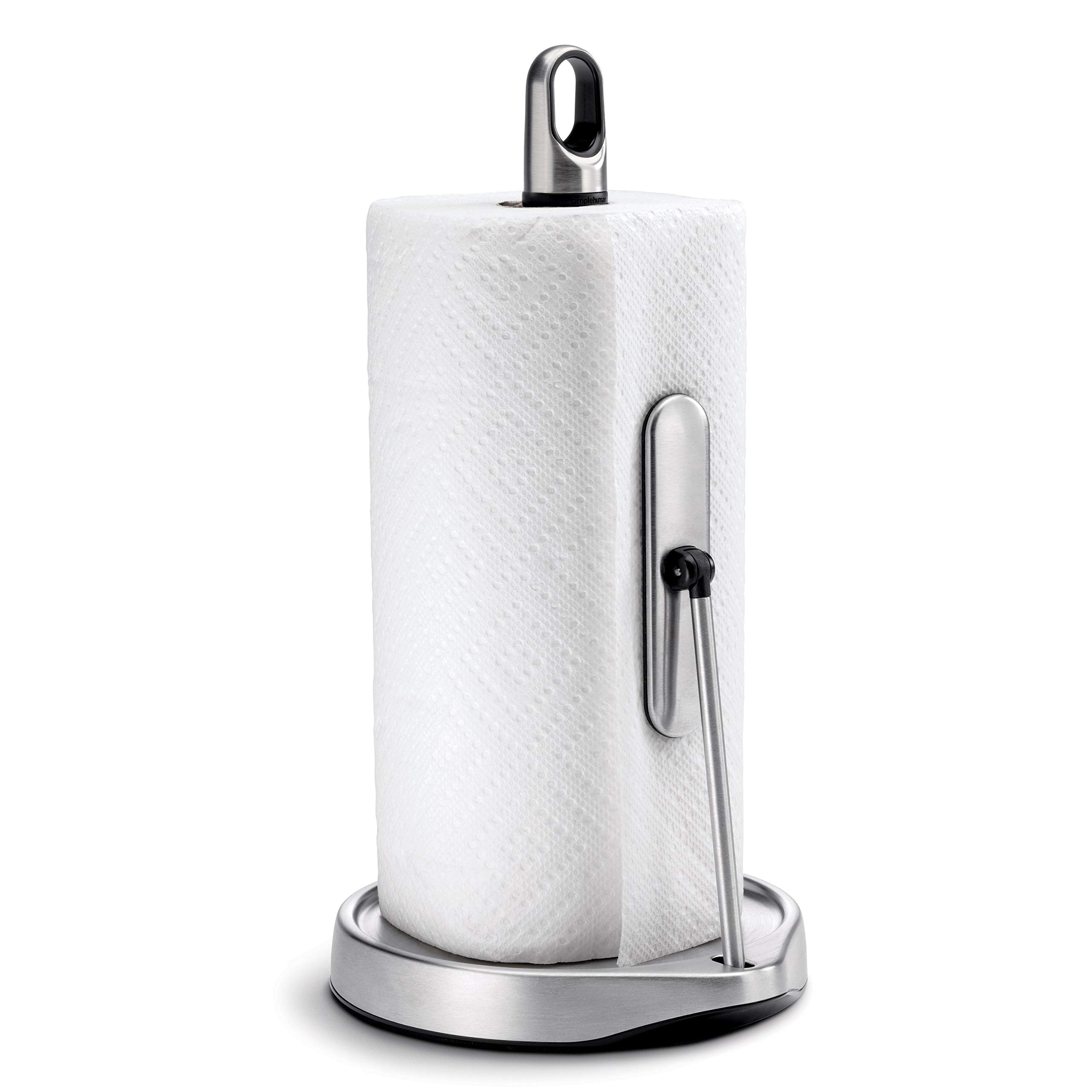 simplehuman KT1162 Tension Arm Kitchen Roll Holder, Free Standing, Easy One Sheet Tear, Heavy-Duty Weighted Base (Fits Kitchen Rolls Measuring 23cm or Less), Brushed Stainless Steel โ image 1