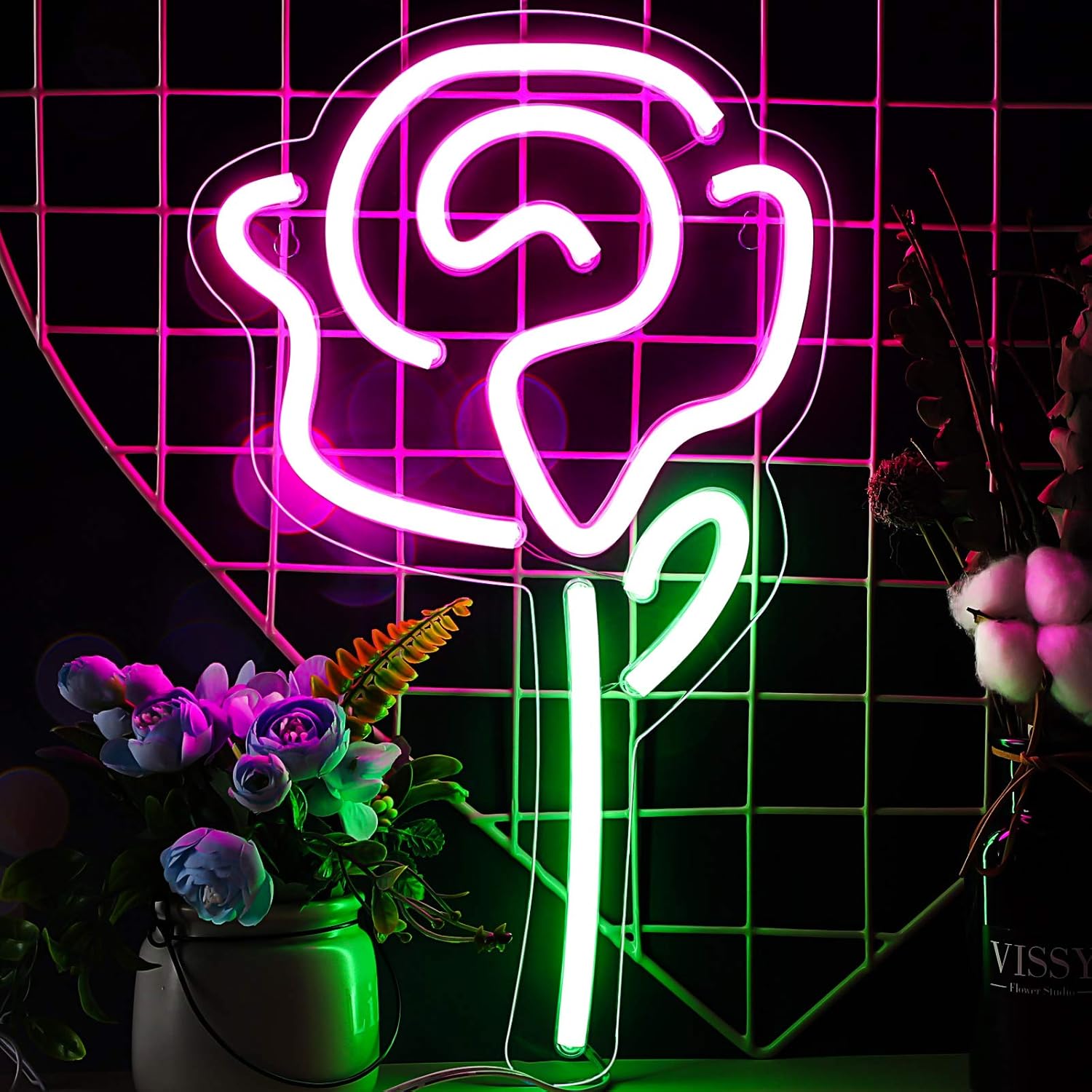 Rose Neon LED Signs 15 x 9 inch Pink Rose Flower with