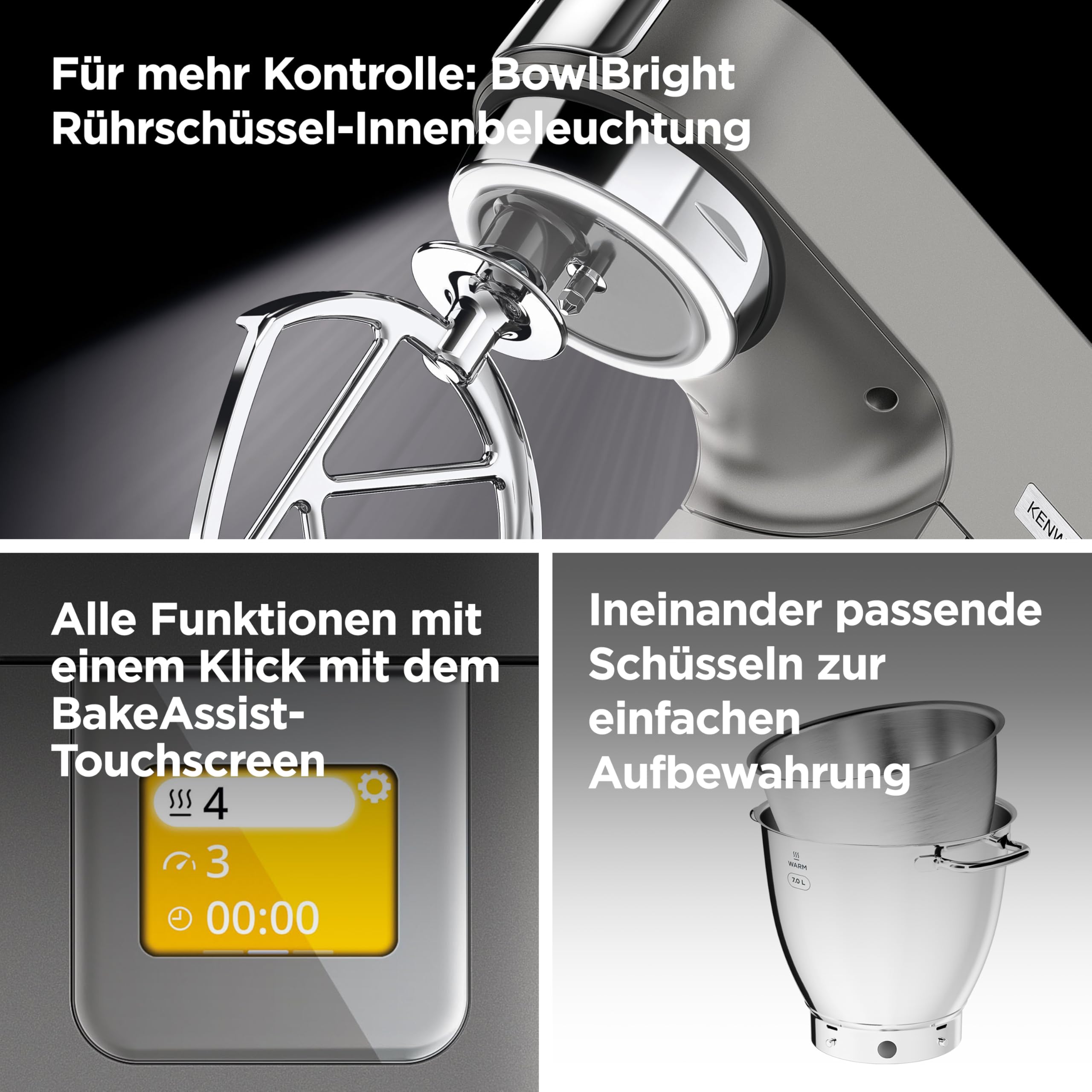 Kenwood Titanium Chef Patissier XL KWL90.034SI – Küchenmaschine mit integrierter Waage & 7 L Rührschüssel mit Wärmefunktion, 1400 Watt, inkl. 4-teiligem Patisserie-Set, silber 5